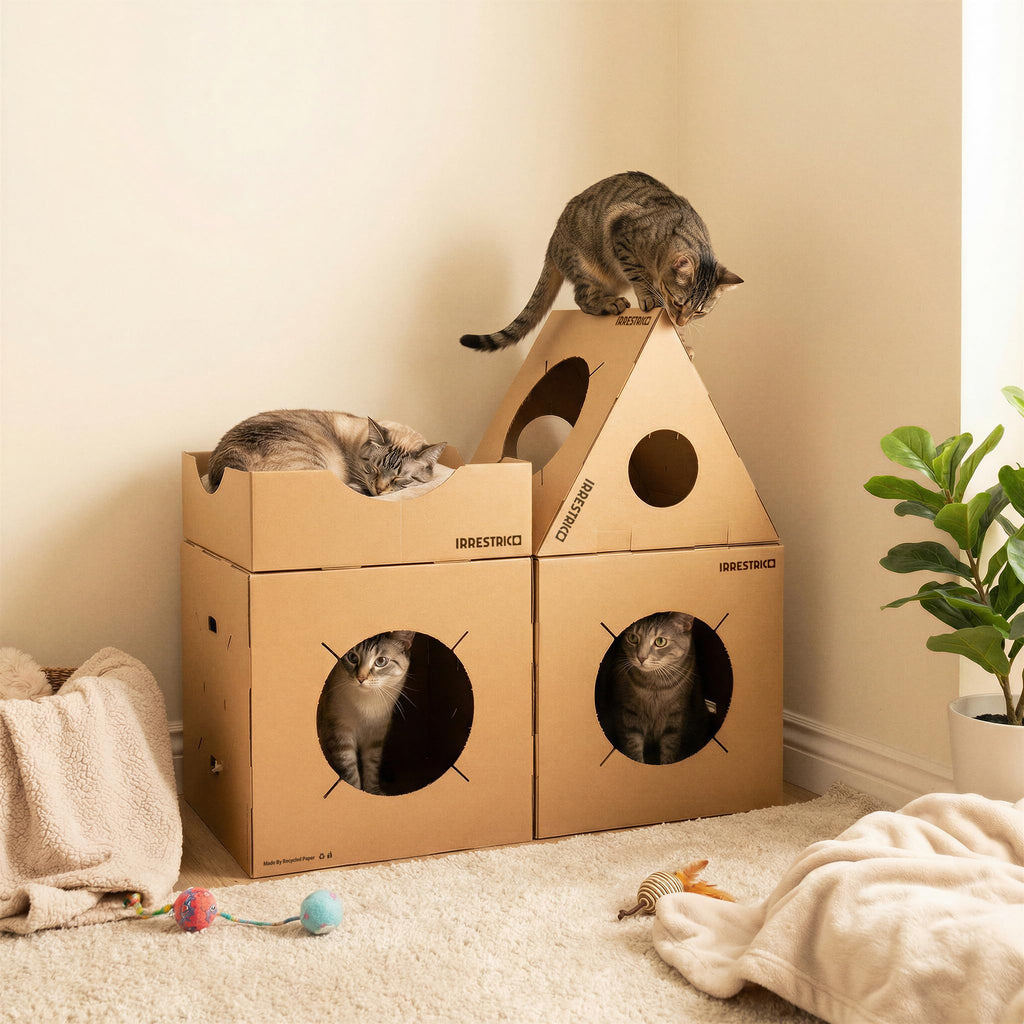 IRRESTRICO Modular Cardboard Cat Condo System, Bowl-Shaped Cat Bed Module, Cardboard Cat Bed, Foldable DIY Cat Bed for Indoor Cats