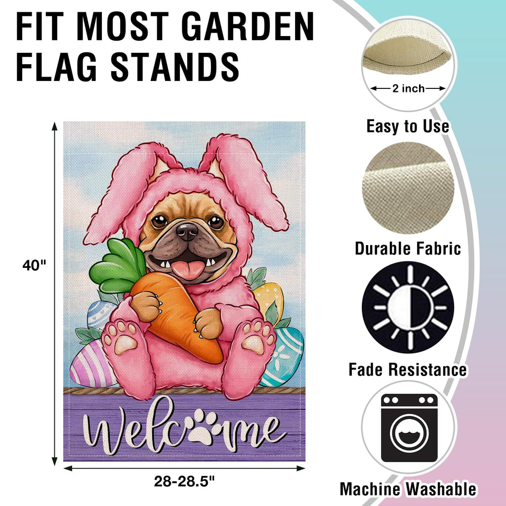 Artofy Welcome Easter Bunny Dog Large Decorative House Flag, French Bulldog