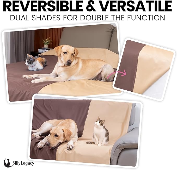 SILLY LEGACY Thin Reversible Waterproof Protective Cover or Liner for Bed or Couch (Queen Size, 96 x 82 inch), for Dogs and Cats, Babies; Incontinence, Dirt, Drool