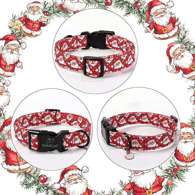 Christmas Dog Collar - Cute Red Santa Christmas Puppy Collar with Safety Buckle, Soft Adjustable Holiday Dog Collars for Small Medium Large Dogs XL
