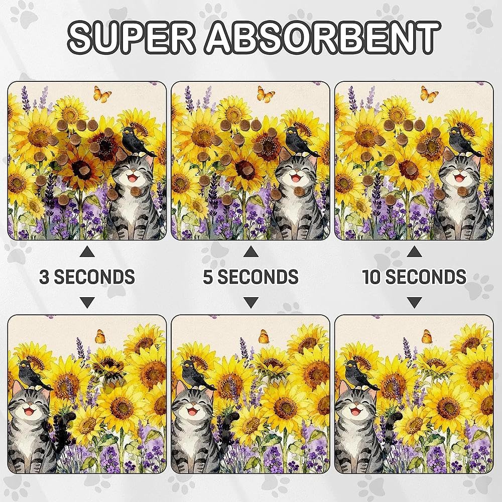 Dog Food Mat for Pet Cat Food Mat, Sunflower Absorbent Quick Dry Dog Bowl Mats for Food and Water, Non-Slip Cat Pet Feeding Mats for Floor Placemats 12"x20"