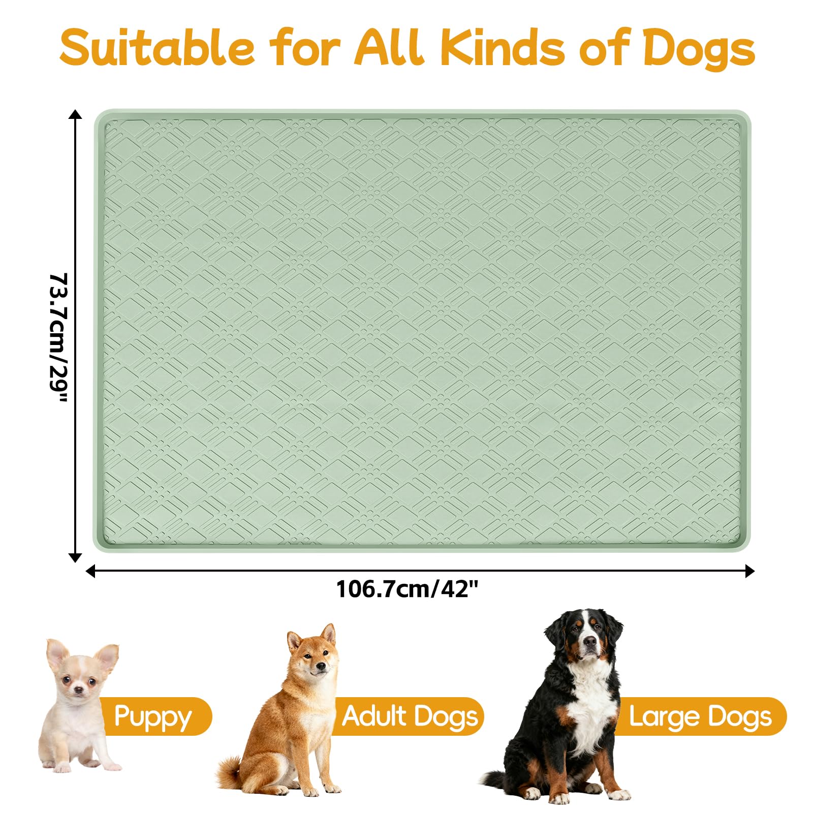 Lanstics Dog Food Mat 42" x29" Silicone Mat with Raised Edge Light Green