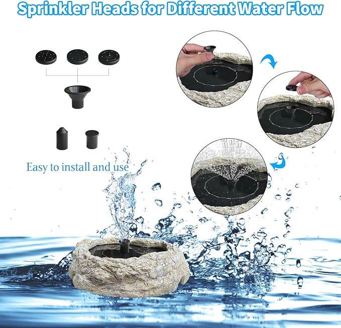 SAC SMARTEN ARTS Solar Fountain for Bird Bath with Solar Panel Resin Granite Rock Solar Water Fountain Pump for Bird Bath Outdoor Hummingbird Birdbath Fish Tank Pond with 5 Nozzles