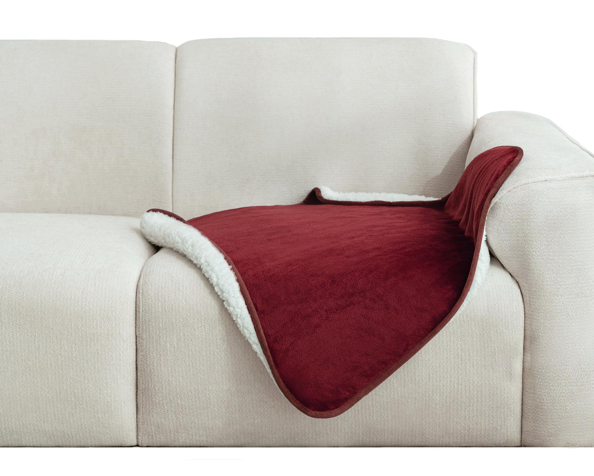 gogobunny Waterproof Bed Blanket, Reversible Sherpa Fleece Throw Blanket for Dog Puppy Cat, Furniture Cover Protects Bed Couch Sofa from Liquid Pee and Pet Fur (Cream, 90x108 inches)