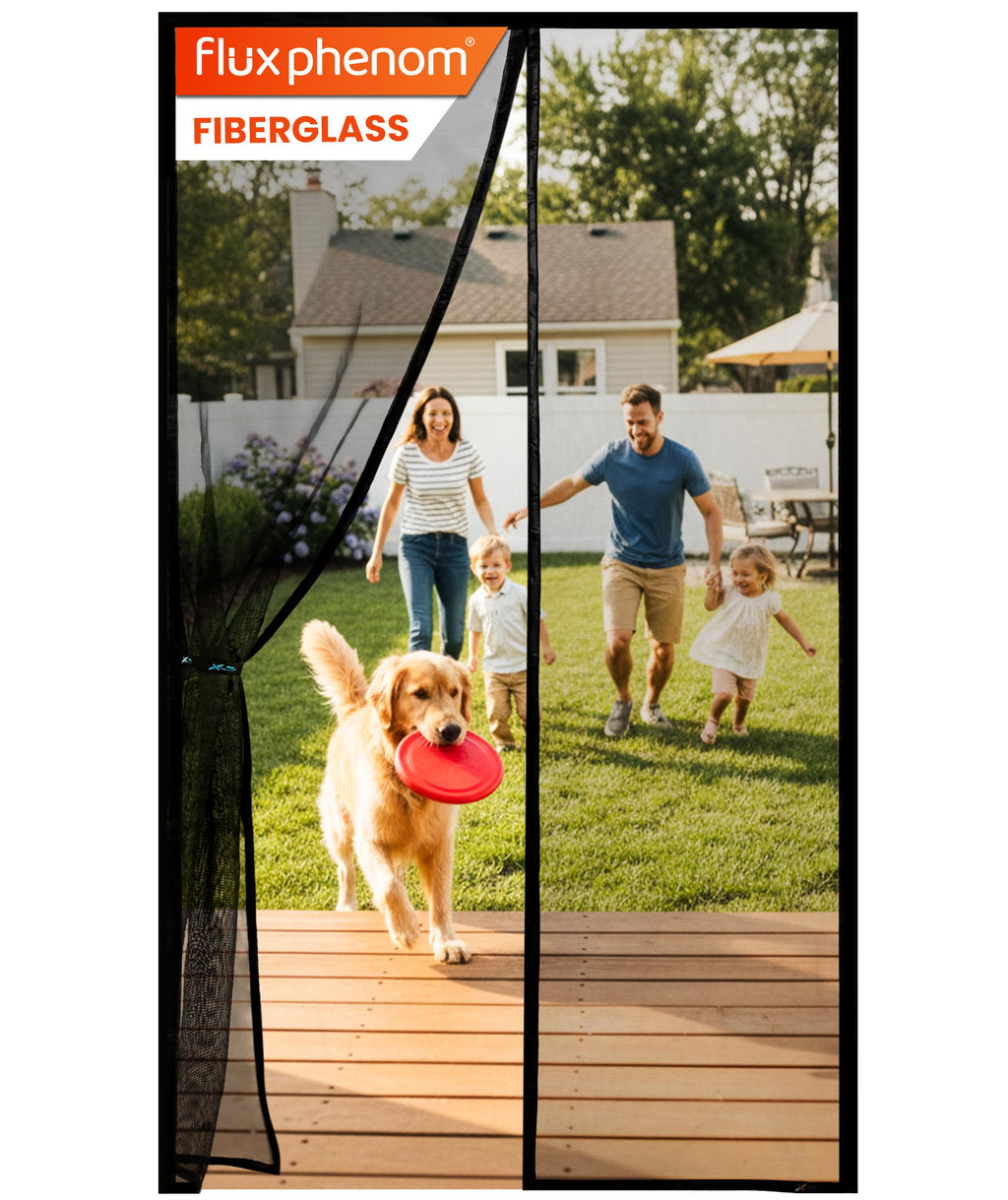 Flux Phenom Heavy Duty Fiberglass Magnetic Screen Door 38 x 82 Inch - Bugs Out, Breeze in - 9min Install Auto-Sealing Double Stitched Mesh, 52 Magnets, Hands Free for Patio Doors, Pet & Kid Friendly