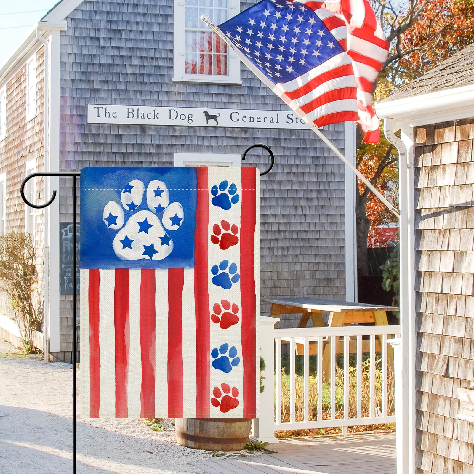 Dyrenson 4th of July Dog Cat Paw Prints Decorative Garden Flag, Patriotic