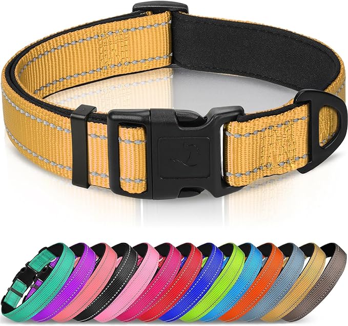 Joytale Reflective Dog Collar, Adjustable Neoprene Padded, Khaki S