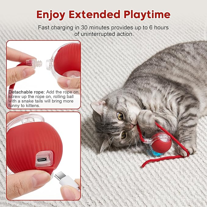 Utroni Interactive Dog & Cat Electric Active Toys, Smart Rolling Ball for Dogs & Cats, 360° Smart Automatic Rolling Pet Ball, Fast Moving Toy for Bored Indoor Kitty, Rechargeable(Red)