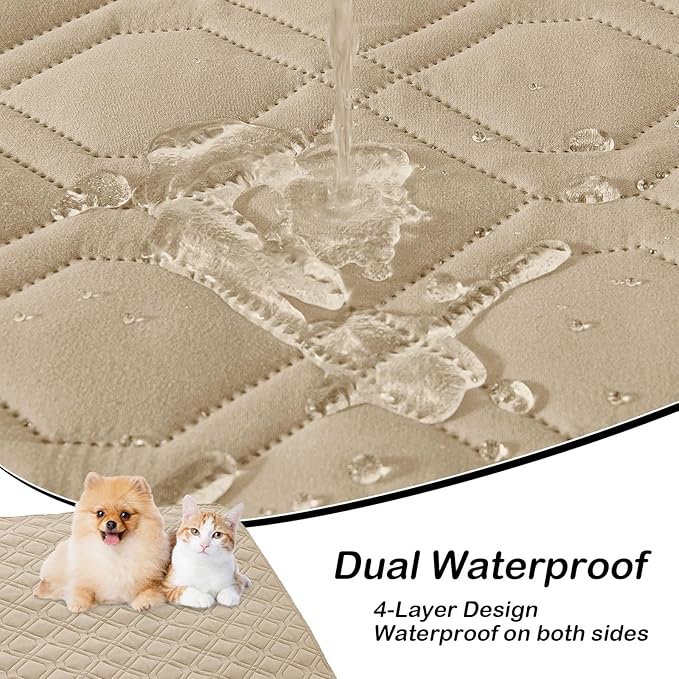 hyha Waterproof Dog Bed Blanket, Soft Pet Blankets, Waterproof Couch Cover for Dogs, Reversible Sofa Covers Washable for Furniture (68x82 Inch, Taupe/Beige)