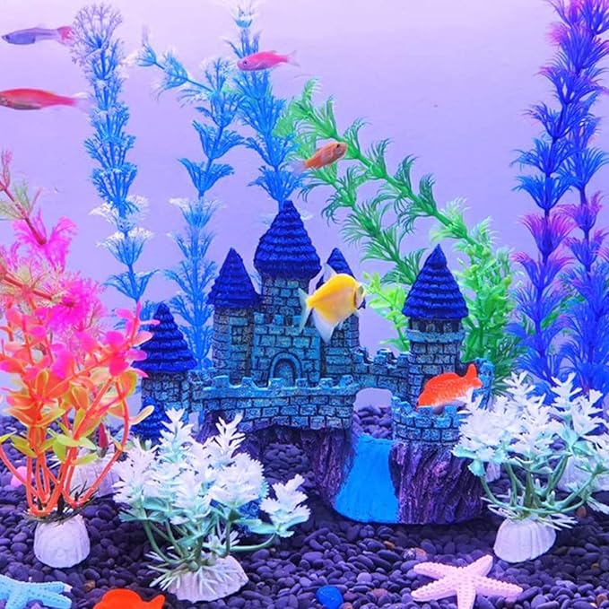 HoneTeek Fish Tank Decorations Vintage Castle Aquarium Decorations Resin Cave Hideouts Large for for Betta Fish Freshwater and Saltwater Fishtanks, Fish Tank Accessories