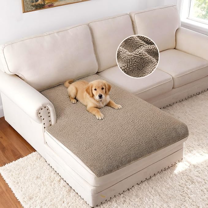 H.VERSAILTEX Non Slip Pet Couch Cover Chenille Dog Bed Protector Thick Soft Sofa Slipcover Pet Friendly Washable Couch Cushion Covers for Pets (30" x 70", Gray)