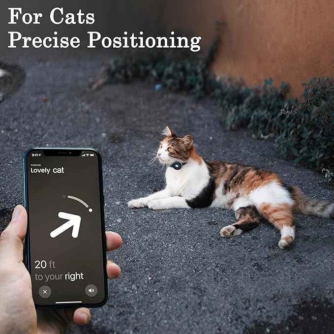 OOPSDOGGY Reflective Leather AirTag Cat Collar with Bell - Non Breakaway Adjustable Pet Collar with Apple Air Tag Holder - Lightweight GPS Kitten Collars for Small Dogs Puppy (Black)