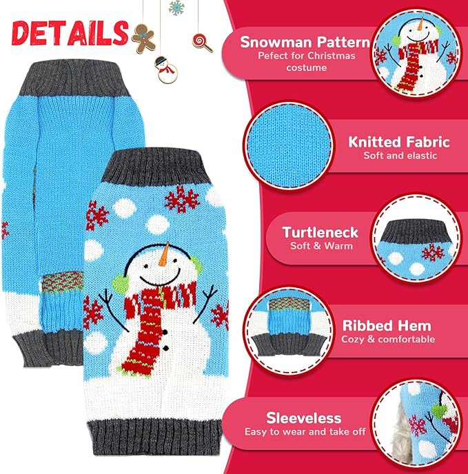 Pet Christmas Dog Sweaters Cute Animal Snowman Printed Puppy Xmas Costumes Winter Warm Turtleneck Jumpers Puppy Knitted Clothes Cat Outfits (XS, Blue Snowman)