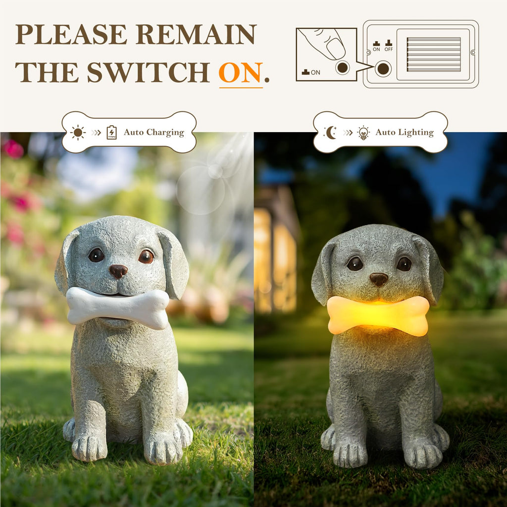 zuzuzen Solar Dog Statue with Glowing Bone Light, Outddor Decor Light Gifts