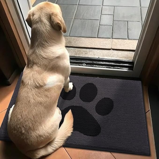 Buganda Dog Door Mat for Muddy Paws, Absorbent Dirt Trapper Non Slip Indoor Doormats, Washable Low-Profile Mat for Mud Dogs, Entryway Carpet for Inside Floor (59x35 Inches, Black)