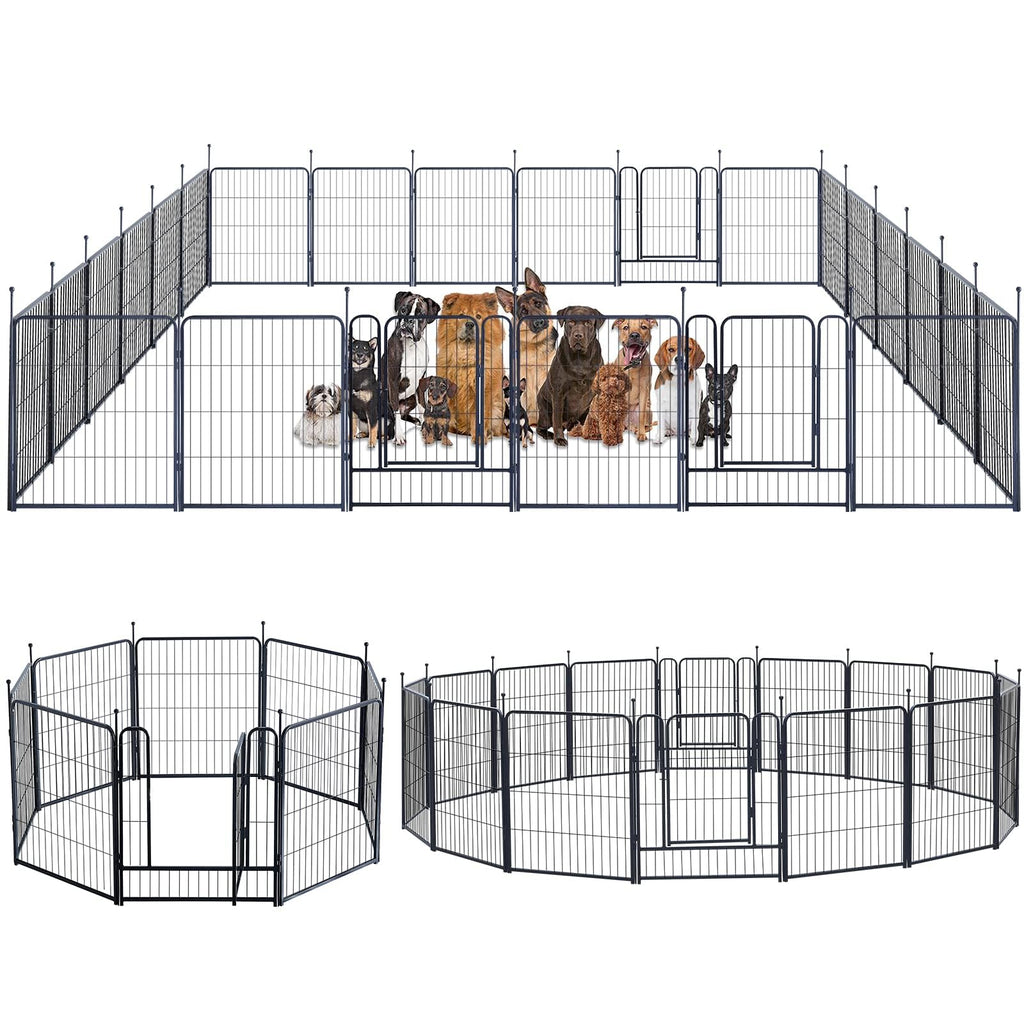 Dog Playpen,Portable Outdoor Dog Fence, Dog Playpen for Large/Medium/Small Dogs, Dog Fences for the Yard,with Doors Foldable Metal (32 inch, 24 Panels)