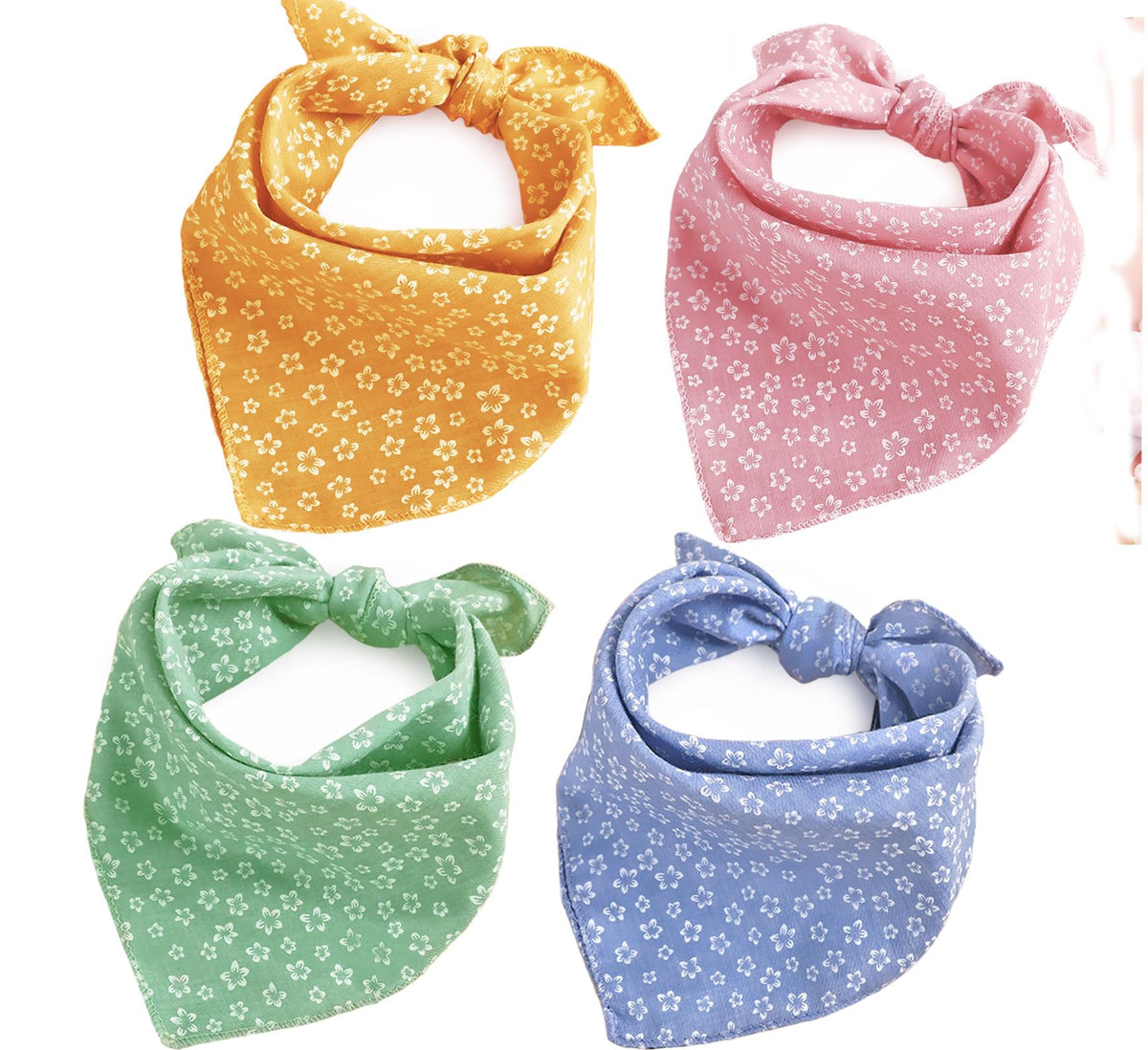 4PCS Spring Dog Bandanas Cat Birthday Cute Soft Cotton Puppy Scarfs Washable Daily Handkerchief Pink Green Blue Khaki Comfortable Gifts, Adjustable Accessories for Small Medium Large Girl Boy Pup Pet