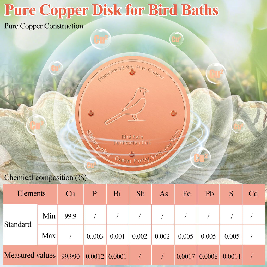 shinryoku Bird Bath Copper Disk, Premium 99.99% Pure Copper, Less Cleaning Frequency, 0.6mm Pure Copper Cleaning Disk, Bird Bath Accessories, Physical Safe Water Purify Outdoor Bird Bowls