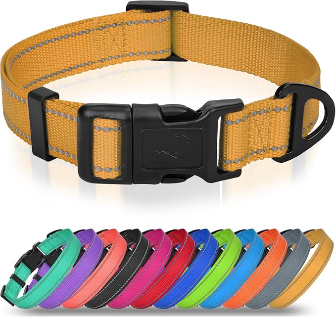 Joytale Extra Large Dog Collar, Wide Double-Sided Reflective Nylon Collar for Night Safety, Adjustable Quick-Release for Gentle Giants, Khaki, XL (1 1/4" Width)