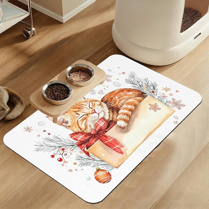 Vintage Sunflower Pet Feeding Mat for Floors–Absorbent Quick Dry Dog Cat Bowl Mat for Food and Water, Non Slip Waterproof Base, Mess-Free Feeding Accessories 16"x24"