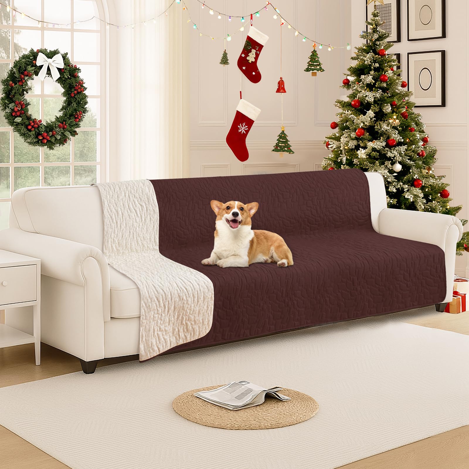 CYCMACO Waterproof Dog Blanket, Non-Slip Soft Pet Bed Cover, Couch Cover for Dogs Washable, Protects Sofa, Furniture, Crate, Car, Tear Resistant Leakproof Pet Blanket (82x82 Inch, Coffee)