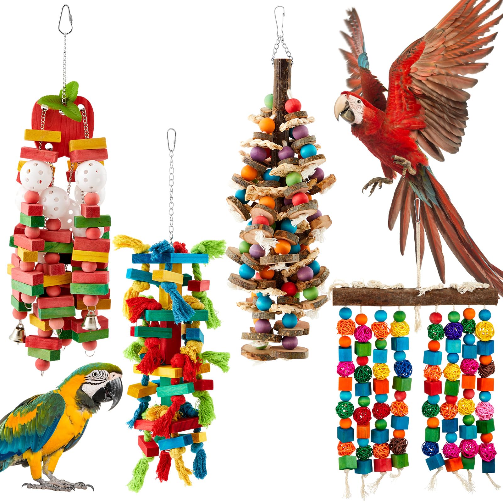 Seenelling 4 Pcs Extra Large Bird Toys for Parrots, Block and Ball