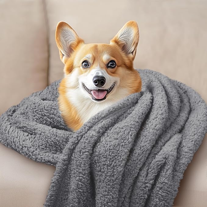 Luciphia 1 Pack 3 Calming Dog Blanket Fluffy Premium Fleece Pet Blankets Soft Sherpa Throw for Dogs Puppy Cat Grey/Beige/HazeBlue Small (23" x16")