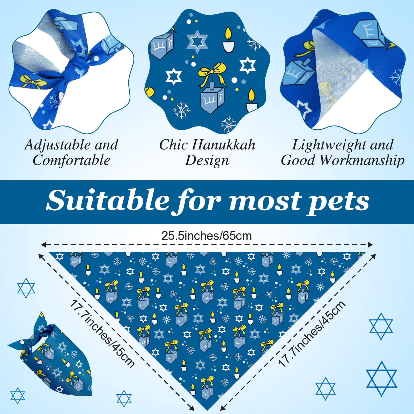 Abbylike 50 Pcs Hanukkah Dog Bandanas Bulk Blue Bandanas for Dogs Triangle Kerchief Bibs Scarf Set for Pet Hanukkah Costume Photo Props Accessories Pet Shops, 25 Styles (25.6 x 17.7 x 17.7)