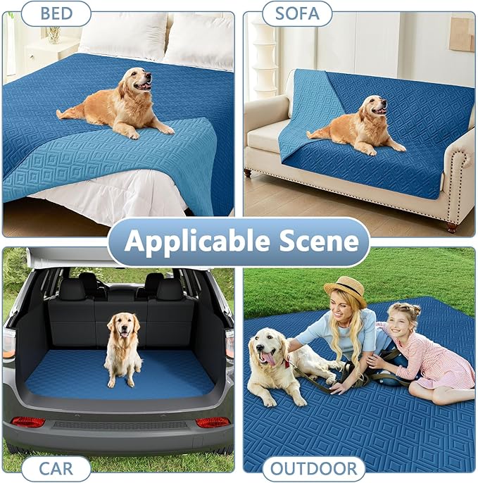 hyha Waterproof Dog Blanket, Soft Pet Bed Blankets, Waterproof Sofa Couch Cover for Dogs Washable, Reversible Pet Couch Covers for Sofa Furniture (30x53 Inch, Navy Blue/Blue)