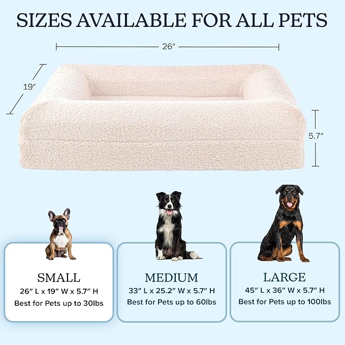 PETMAKER Memory Foam Orthopedic Dog Bed for Small Pets, Cream, 26”x19”x5.7”