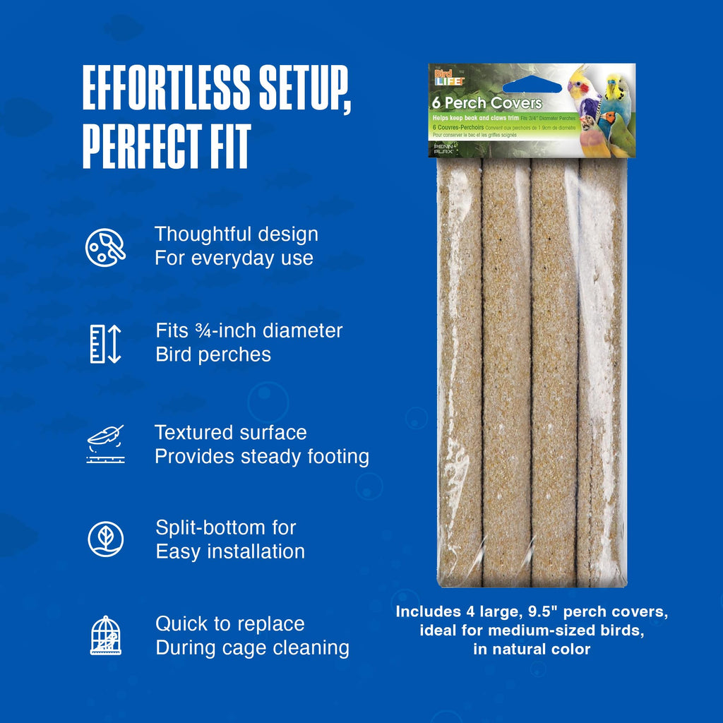 Penn-Plax Bird-Life Sand Perch Covers Large - 4 Pack - Natural - 9.5 in