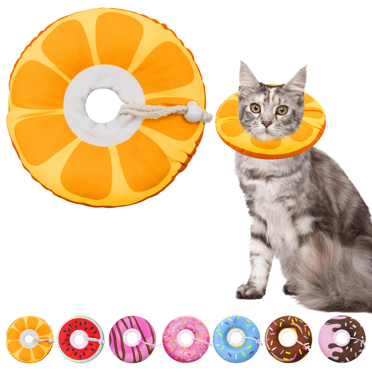 Seyezo Cat Cone Collar Soft, Adjustable Cat Recovery Cone, Orange, Small