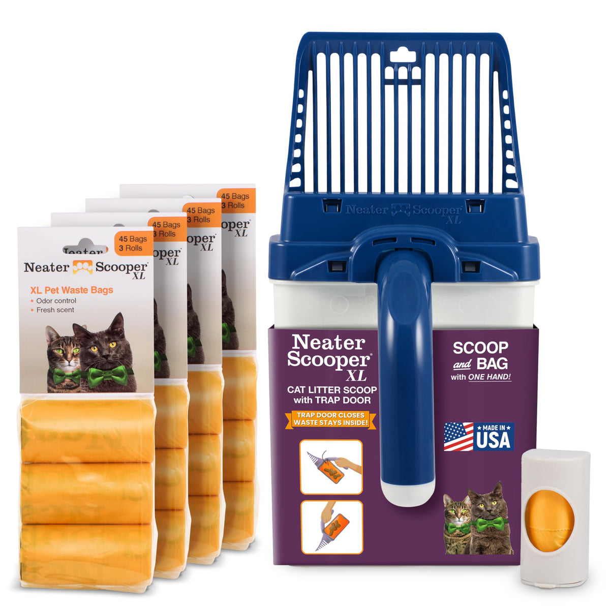 Neater Pet Brands Neater Scooper XL Cat Litter Scoop, 195 Refill Bags – Extra-Large Capacity Mess-Free Cat Litter Scooper with Bag for Large & Multiple Cats, Spill-Proof Litter Box Scooper with Holder