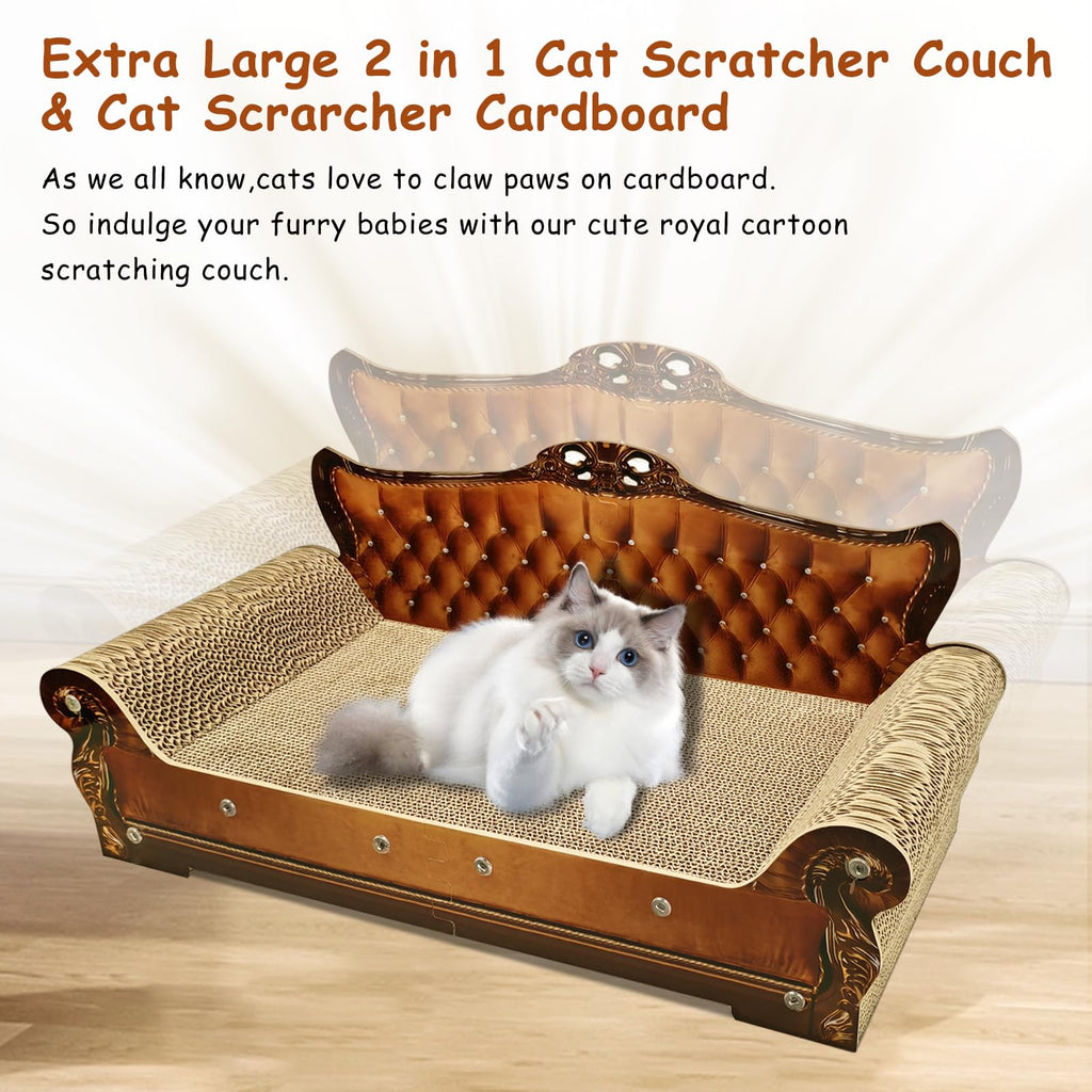 INRLKIT Luxury Cardboard Cat Scratcher Sofa Bed, Couch Shaped Scratching Board, Scratch Lounge with Catnip, Cat Scratcher for Indoor Cats Large Brown