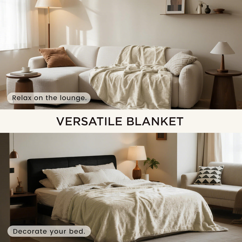 gogobunny Waterproof Bed Blanket, Reversible Sherpa Fleece Throw Blanket for Dog Puppy Cat, Furniture Cover Protects Bed Couch Sofa from Liquid Pee and Pet Fur (Cream, 90x108 inches)