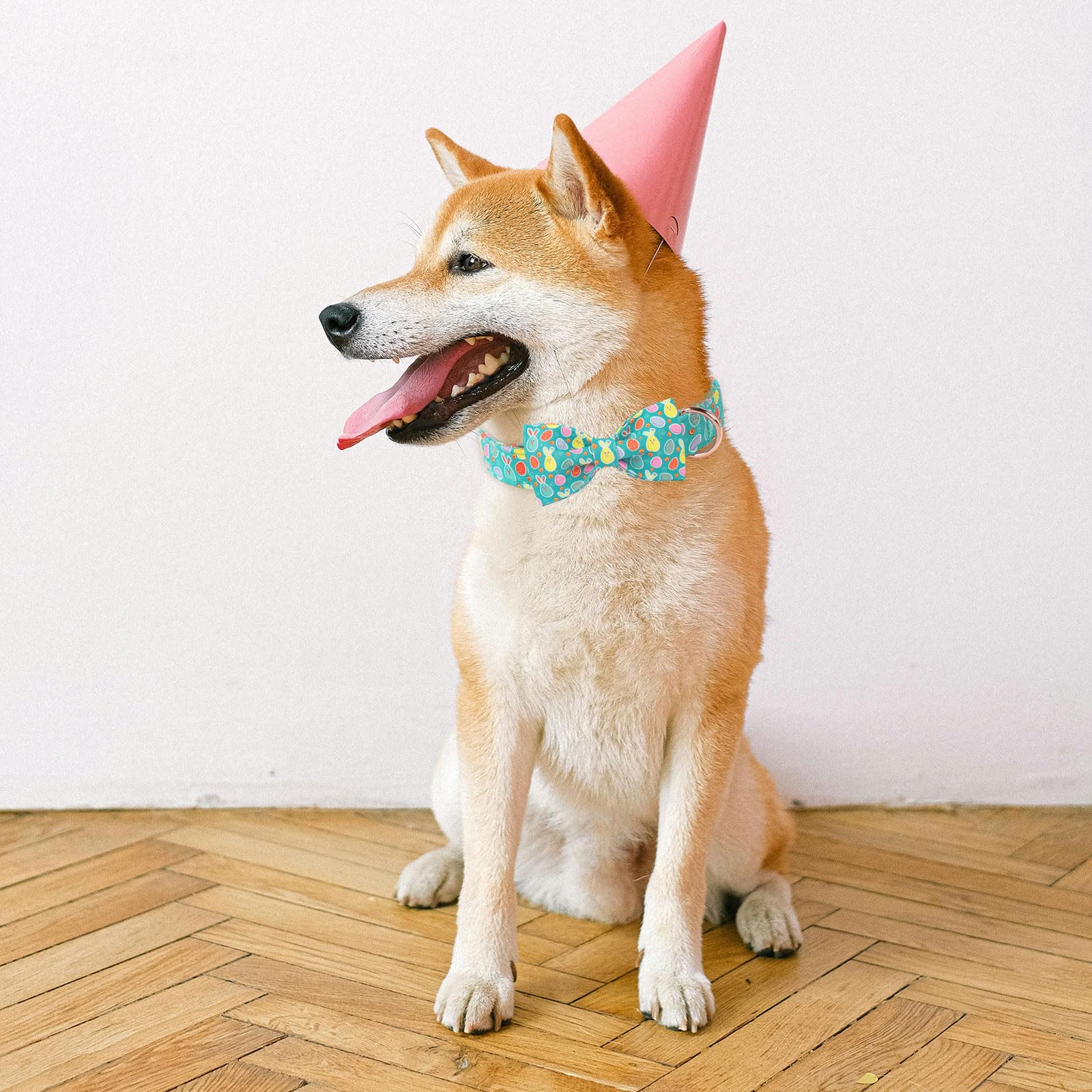 ·MR. CHUBBYFACE· Easter Dog Collar with Bowtie, Eater Bunny Eggs Dog Collars, Soft Durable Adjustable Easter Puppy Pet Collar for Small Medium Large Dog Collar