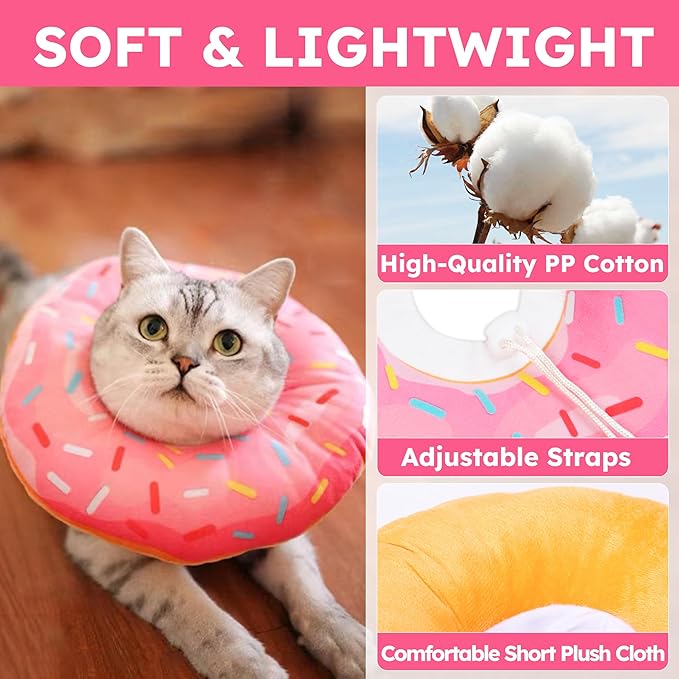 Hpetppy Cat Cone Collar Soft, Cat Recovery Collar for Wound Healing Cute Donut Adjustable Kittens Cones to Stop Licking Comfortable Lightweight Neck Elizabethan Collars for Cats Kittens After Surgery