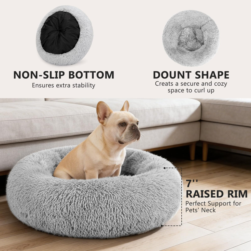 MIXJOY Orthopedic Dog Bed Comfortable Donut Cuddler Round Pet Beds Ultra Soft Washable Dog and Cat Cushion (20''/23''/30'') (23'', Grey)