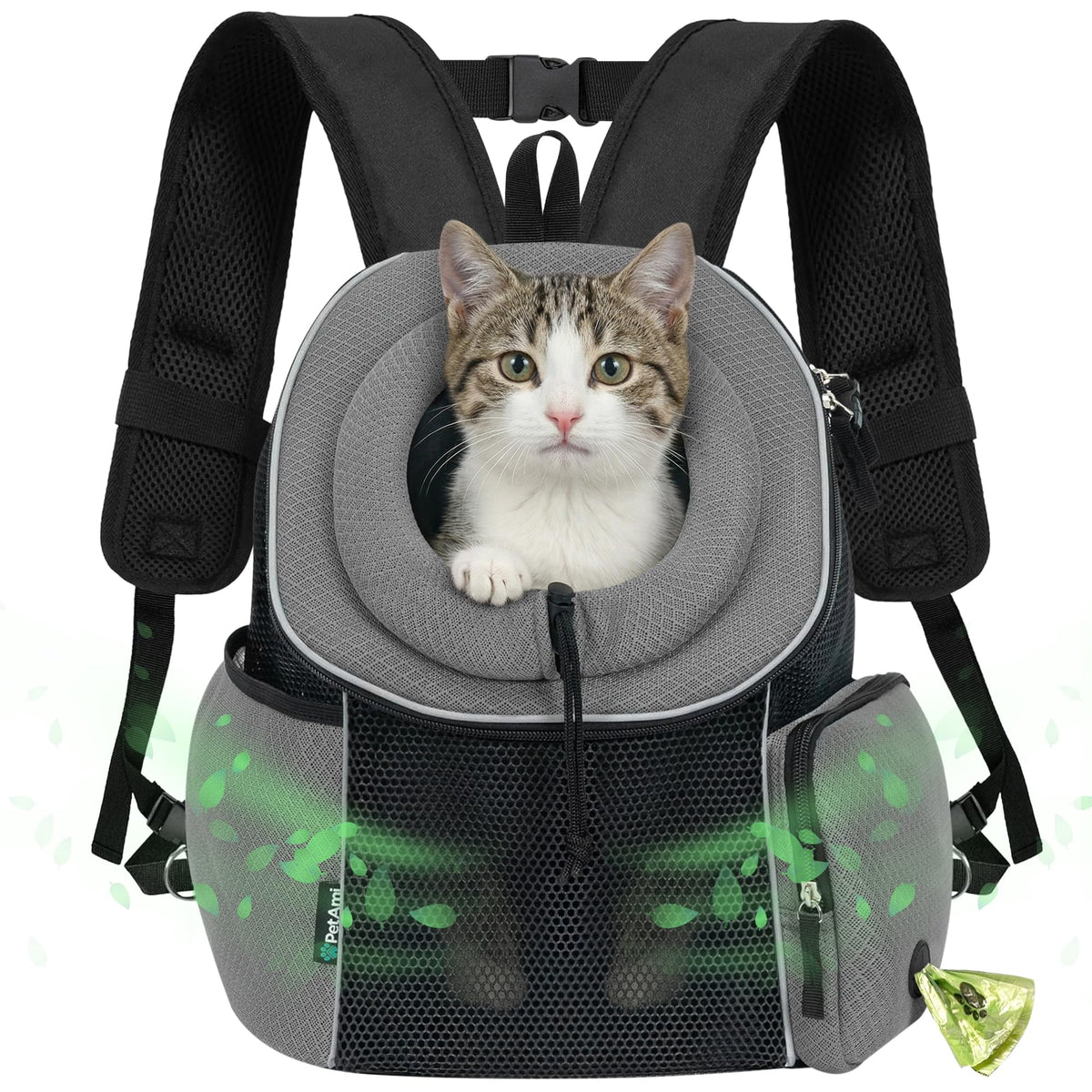 PetAmi Dog Carrier Backpack, Hands Free Front Pet Carrier, 14 lbs, Black
