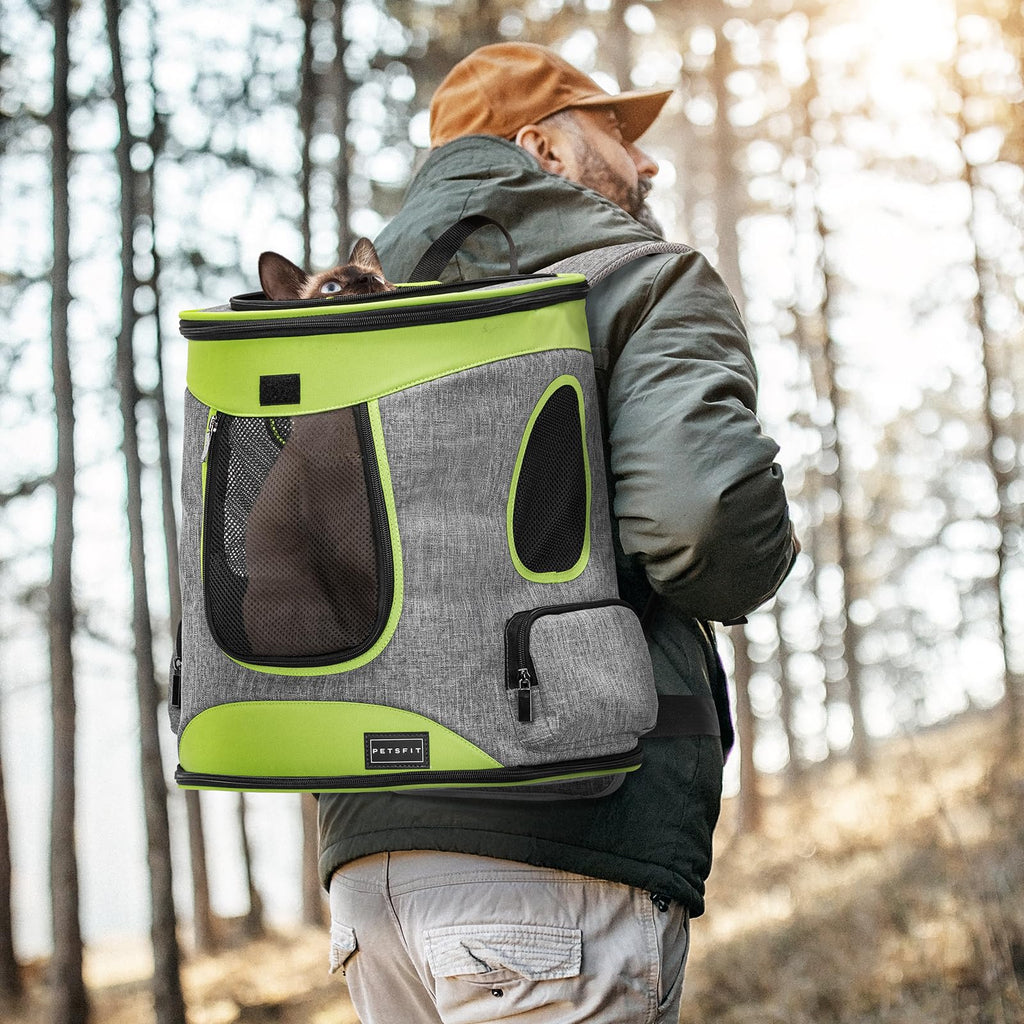 Petsfit Pet Backpack Carrier Easy-Fit Dog Travel Backpack Carrier for Hiking Walking Cycling Suitable for Small Medium Dogs Cats and Rabbits up to 22 Pounds, Green