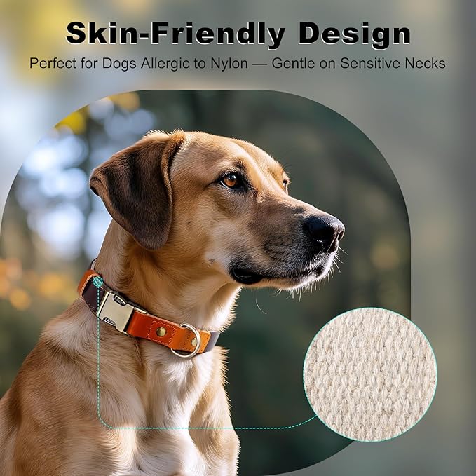 Plutus Pet Genuine Leather & Hemp Dog Collar – Adjustable Heavy Duty Pet Collar with Quick Release Metal Buckle, Soft & Stylish for Puppy and Small, Medium, Large Dogs (Copper Brown, S)