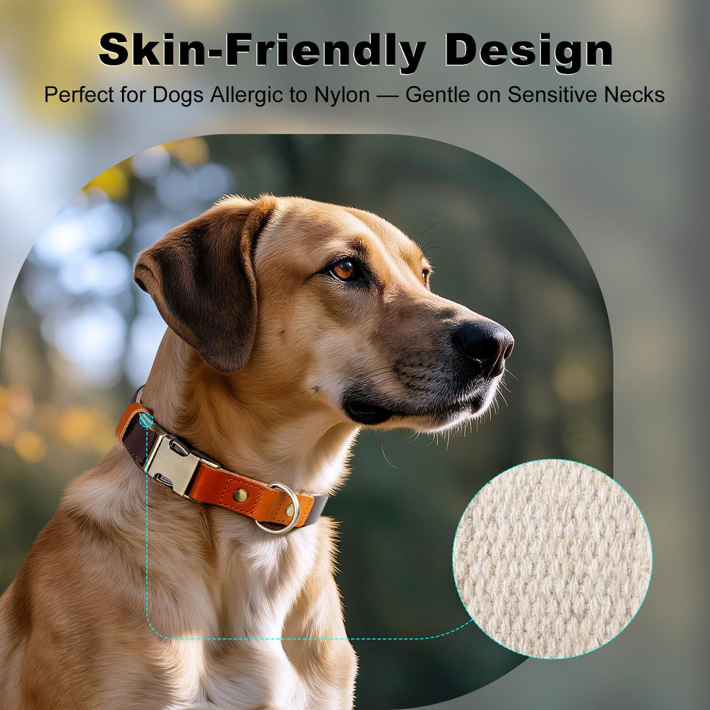 Plutus Pet Genuine Leather & Hemp Dog Collar – Adjustable Heavy Duty Pet Collar with Quick Release Metal Buckle, Soft & Stylish for Puppy and Small, Medium, Large Dogs (Copper Brown, M)
