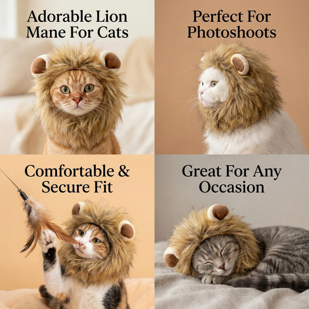 Adjustable Lion Mane Wig Pet Costume, Soft Halloween Cat Clothing with Secure Fit, Comfortable Feline Apparel for Parties, Fun Photo Sessions with Adorable Cat Costumes (Size S)