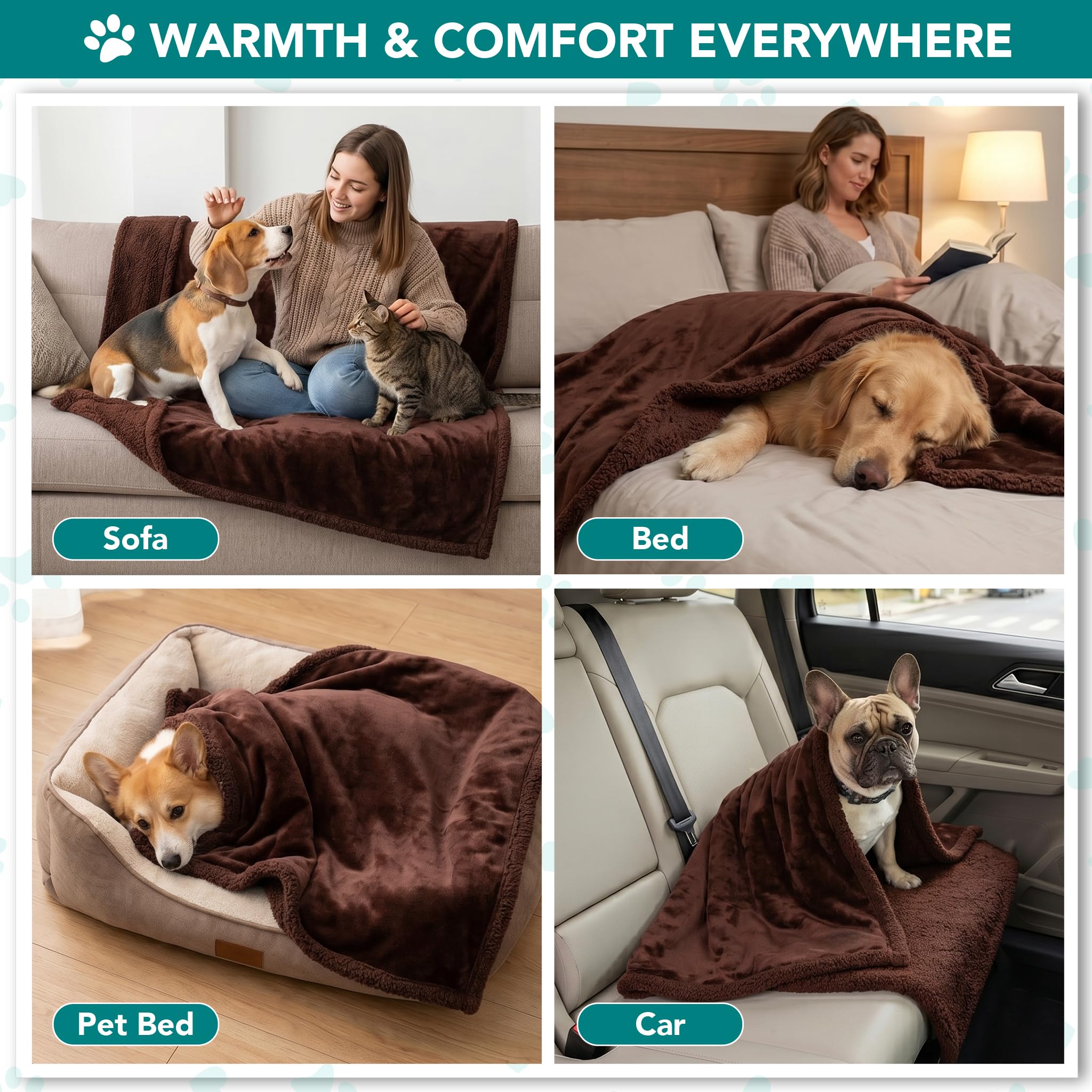 PetAmi Dog Blanket Small Medium Pet Cat Puppy Kitten, 40x29, Solid Brown