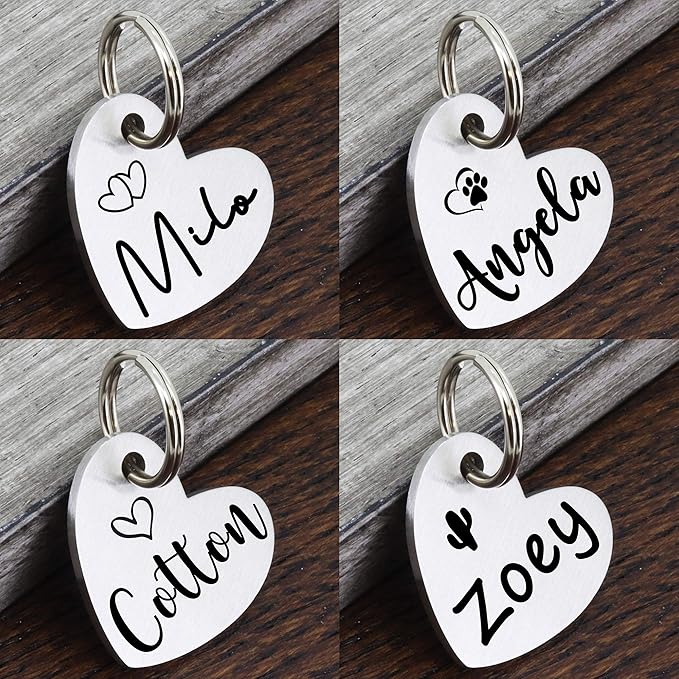 Ultra Joys Dog ID Tag, Custom Dog Tag Personalized Cat Tag, Pet ID Tag, Brushed Stainless Steel Heart Cat Tags Pet Tags Silver Small