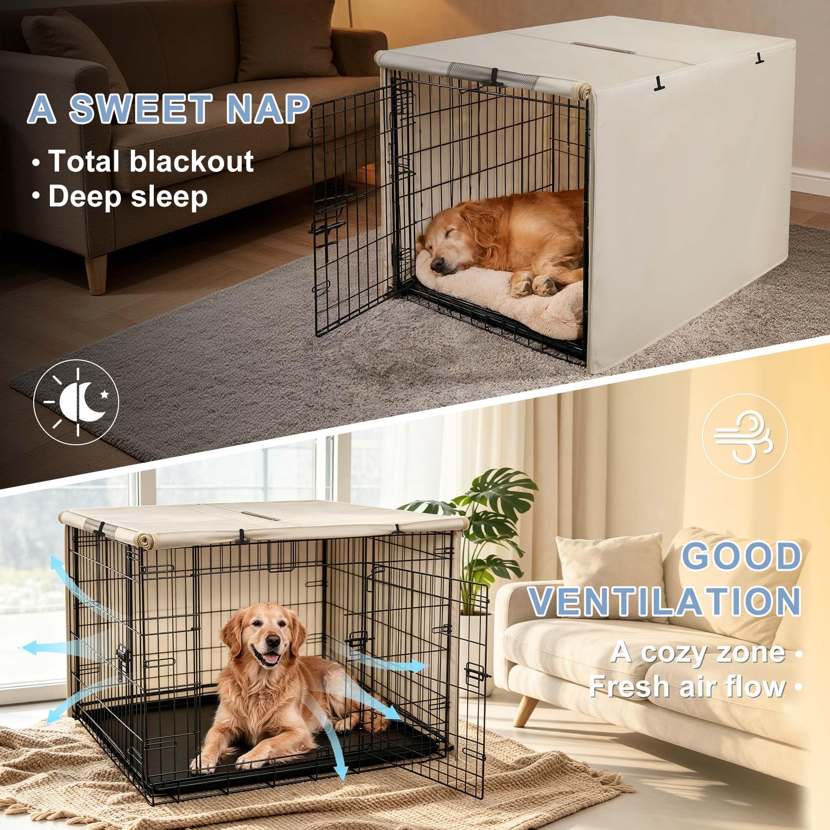 Explore Land 54 inches Dog Crate Cover Heavy Duty Polyester Pet Kennel Sunshade Universal Fit for Wire Cage (Light Tan)