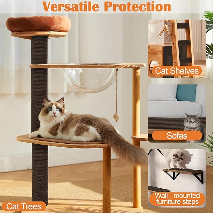 Cat Scratch Furniture Protector - 118" x 17" Trimmable Self-Adhesive Cats Claws Scratch Pads, DIY Cat Climbing Couch Protector for Scratch Post Cat Tree Replacement Indoor (Brown)