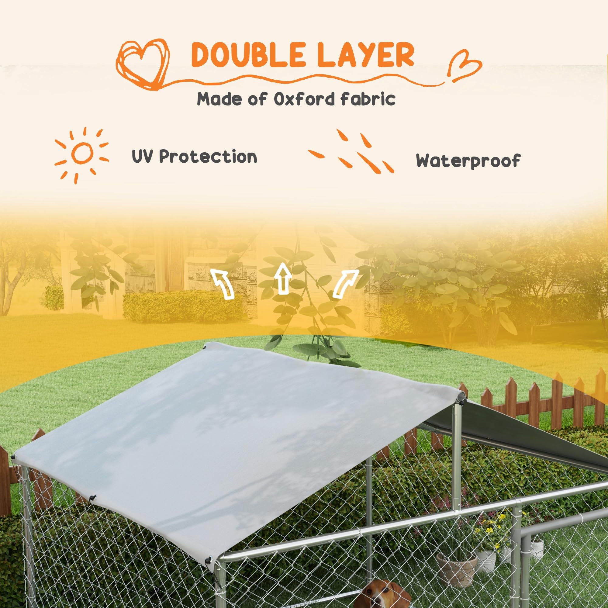 PawHut Outdoor Dog Kennel, Heavy Duty Dog Run Outdoor Fence with Waterproof Cover, Galvanized Chain Link, Secure Lock, for Large Breeds, Chickens, Ducks, 6.5' x 6.5' x 5'