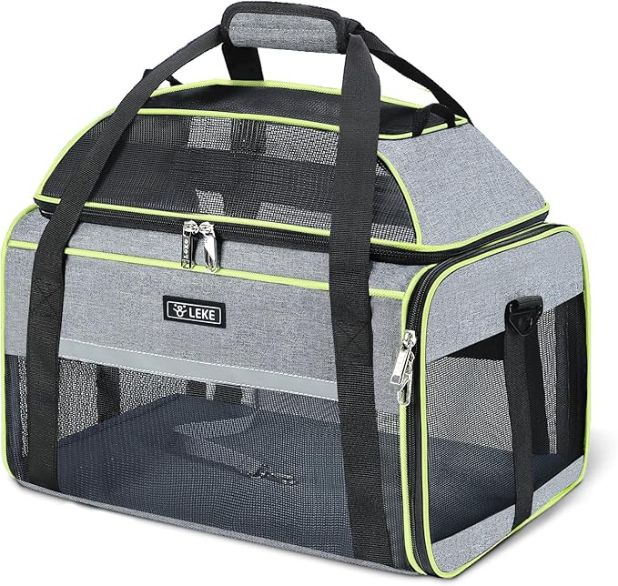 Lekereise Top-Expandable Pet Carrier 17x11x9.5 Inch Alaska Hawaiian Airline Approved Soft Sided Underseat to 12lbs Travel Carriers for Small Dogs and Cats with Locking Safety Zippers Anti-Scratch Mesh