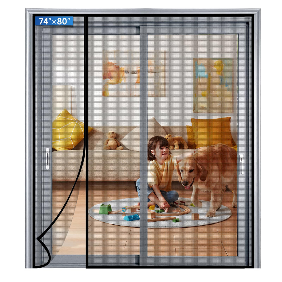 LONGEAS Magnetic Screen Door Left Right Side Opening Upgraded PET Mesh Greater Than Fiberglass and Polyester,Keep Bugs Out,Pet & Kid Friendly,Suitable for Sliding Doors,Patio French Doors-40" X 96"